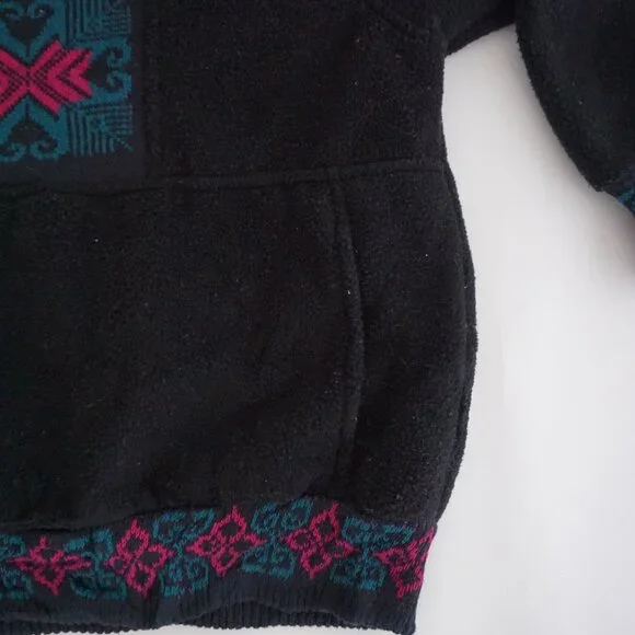 VTG Alps Black Southwestern Heart Geometric Pattern Fleece Pullover Sweatshirt L - Picture 5 of 9